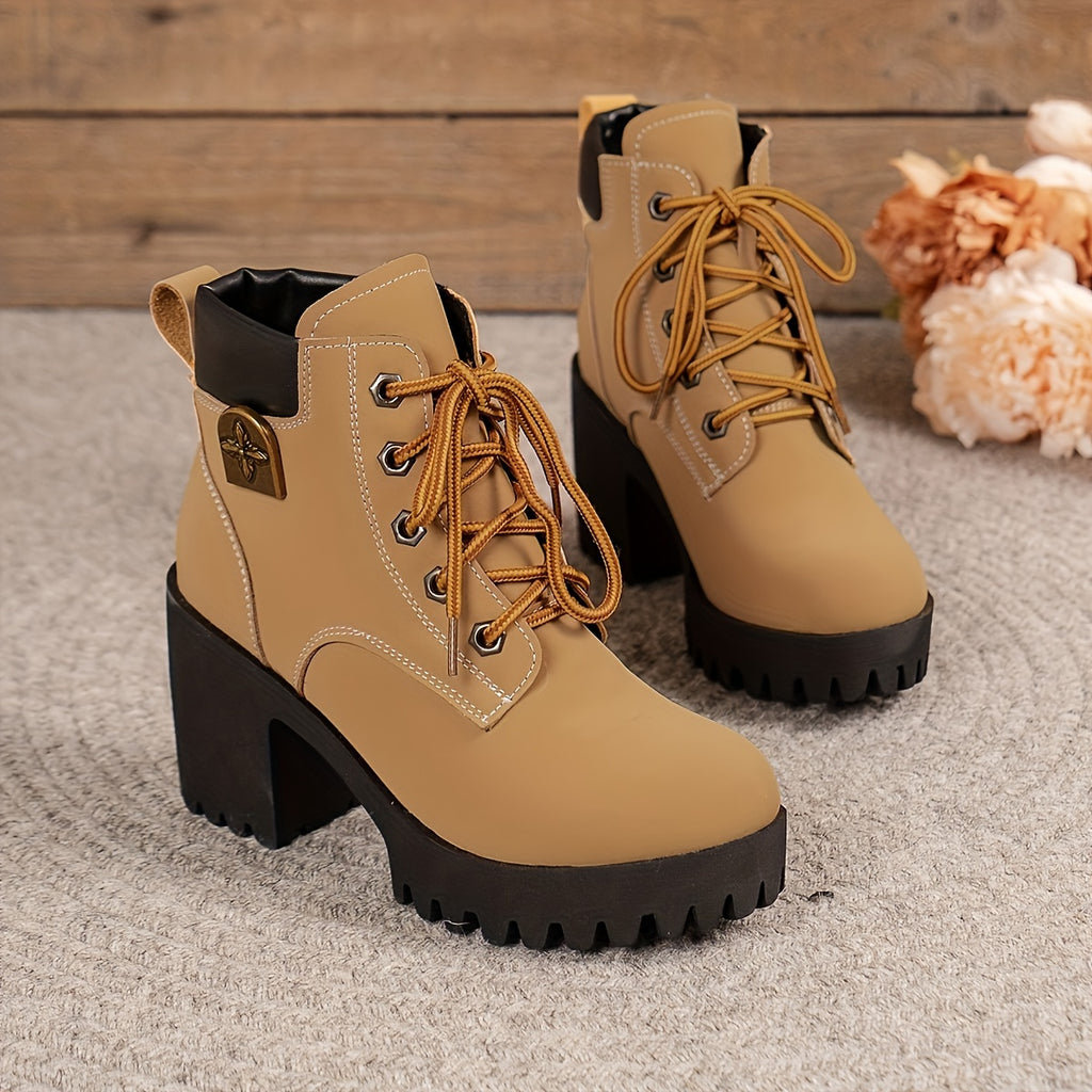 Bottes à Lacets Femme, Talon Haut Cranté, 5 Coloris – coloris marron clair