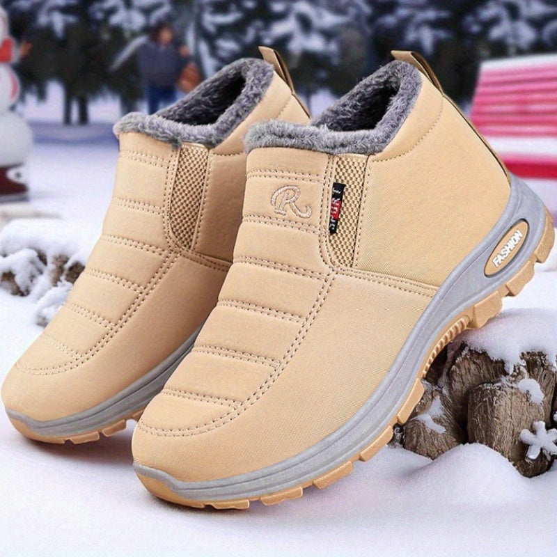 Bottines Chaudes Femme à Enfiler, Matelassées, Peluche – coloris beige