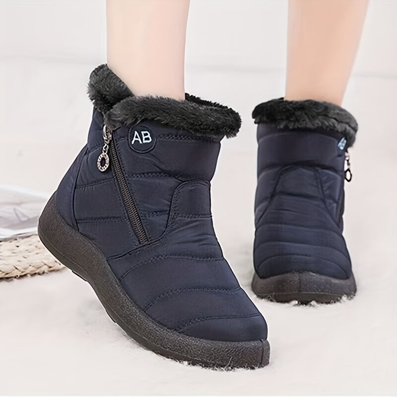 Bottes Femme Zippées, Col Fausse Fourrure, du 35 au 41 – coloris bleu