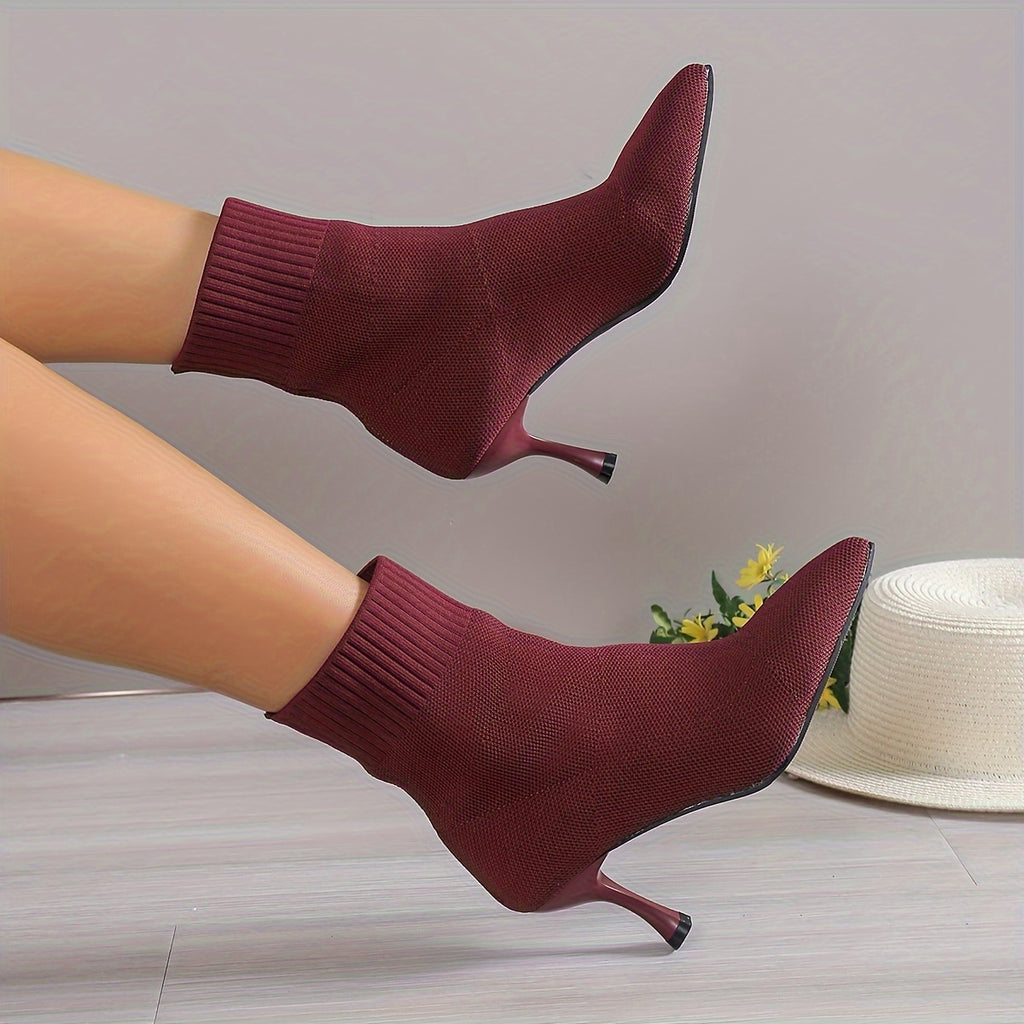 Bottes Chaussettes Femme, Talon Aiguille – coloris bordeaux