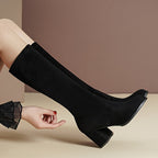 Bottes Hautes Femme Extensibles Aspect Daim, Talon Bloc, vue 5