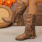 Bottes Femme Similicuir, Franges et Clous