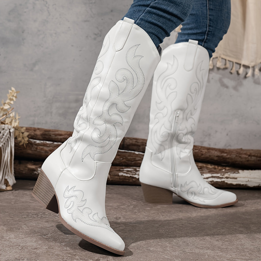 Bottes Cowboy Femme Hautes Brodées, Zip – coloris blanc, vue 2