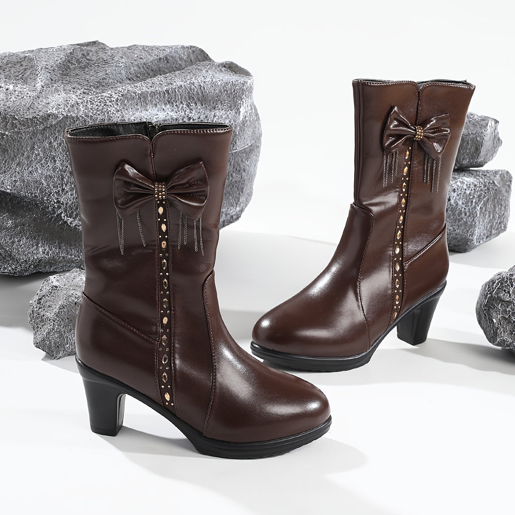Bottes Mi-Hautes Femme Similicuir, Nœud, vue 4