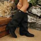 Bottes à Revers Femme en Tissu, Fermoir Doré, vue 2