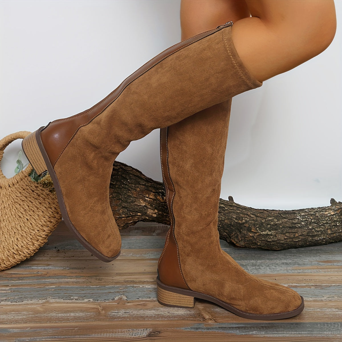 Bottes Hautes Femme Aspect Daim, Bout Carré, Zip Arrière, vue 10