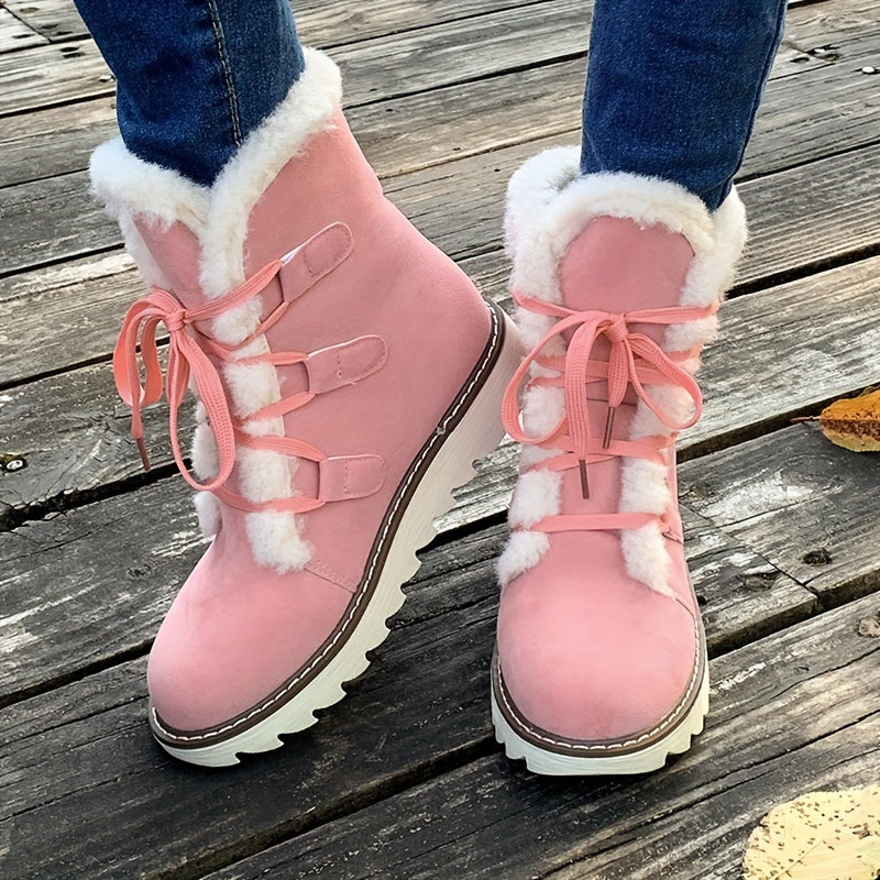 Bottes de Neige Femme Flanelle, Lacets – coloris rose rouge