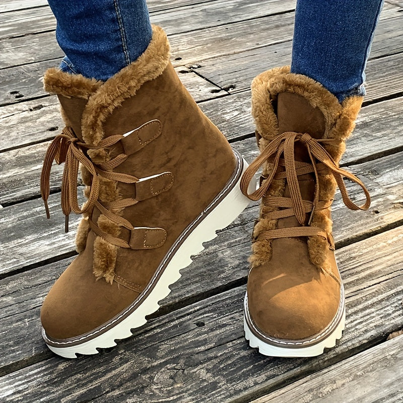Bottes de Neige Femme Flanelle, Lacets – coloris jaune