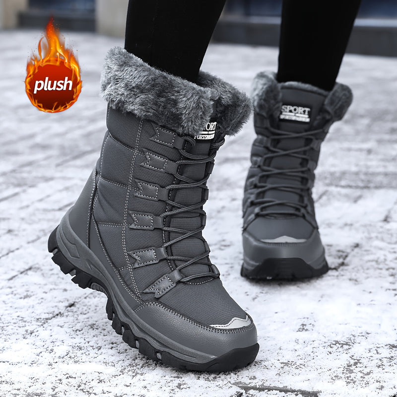 Bottes de Neige Femme, Tissu Enduit, Col Fourrure – coloris gris foncé