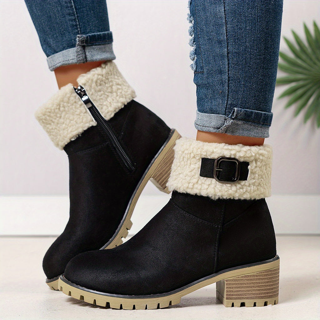 Bottes Fourrées Femme Courtes, Col Sherpa, Aspect Daim, vue 4