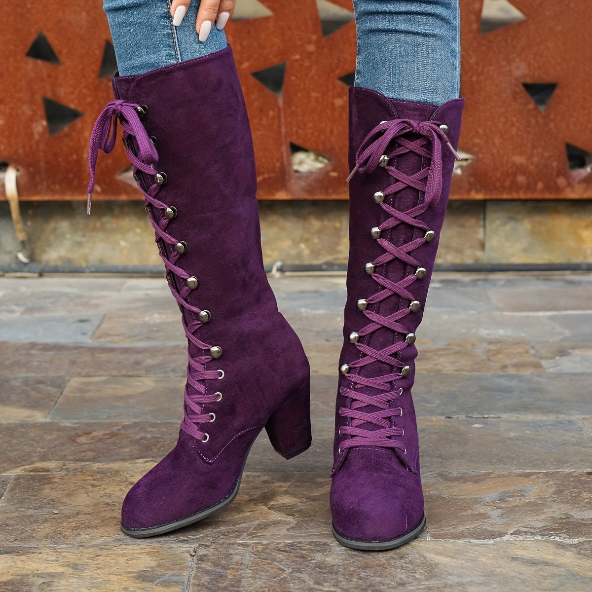 Bottes Femme Hautes à Lacets, Flanelle – coloris fuchsia
