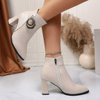 Bottines Femme Similicuir, Bride Triangle – coloris beige, anneau métal