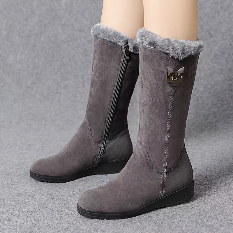 Bottes Mi-Mollet Femme, Col Fausse Fourrure, vue 9