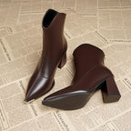 Bottines Femme Bout Pointu Métal, Talon Bloc, Doublure au Choix – coloris marron, doublure simple, vue 2