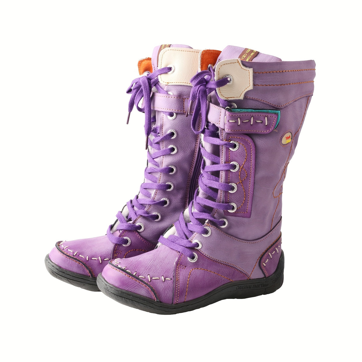 Bottes à Lacets Femme Mi-Hautes et Zippées, 7 Coloris – coloris violet sombre