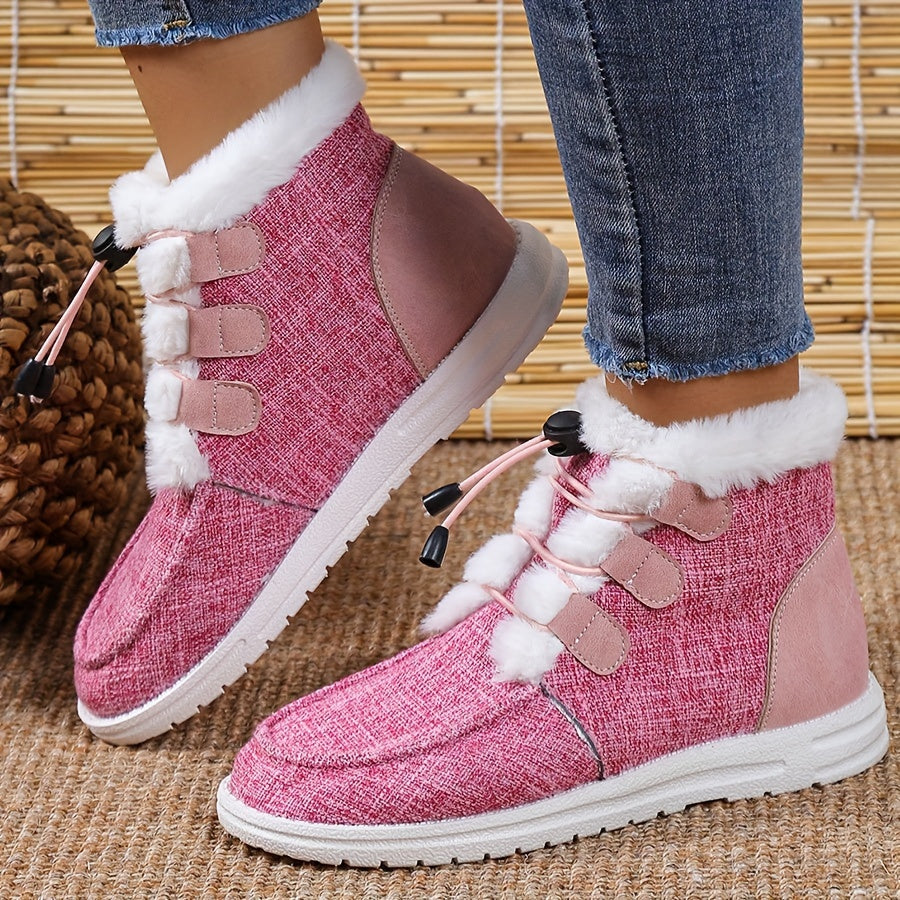 Bottes Fourrées Femme Courtes en Tissu, Lacets Élastiques, vue 7