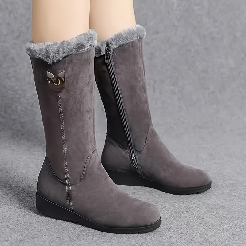 Bottes Mi-Mollet Femme, Col Fausse Fourrure, vue 8