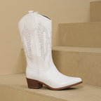 Bottes Santiag Femme Similicuir, Broderie Ailes, Mi-Mollet, vue 5