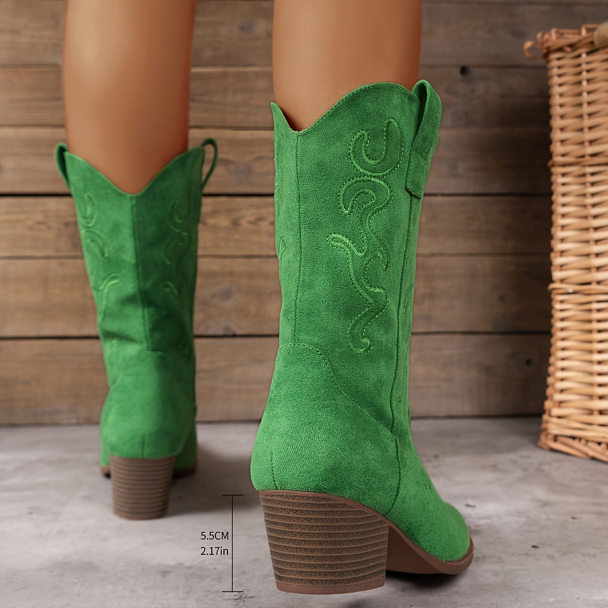 Bottes Cowboy Femme Brodées, Bout Pointu – coloris vert émeraude, vue 5