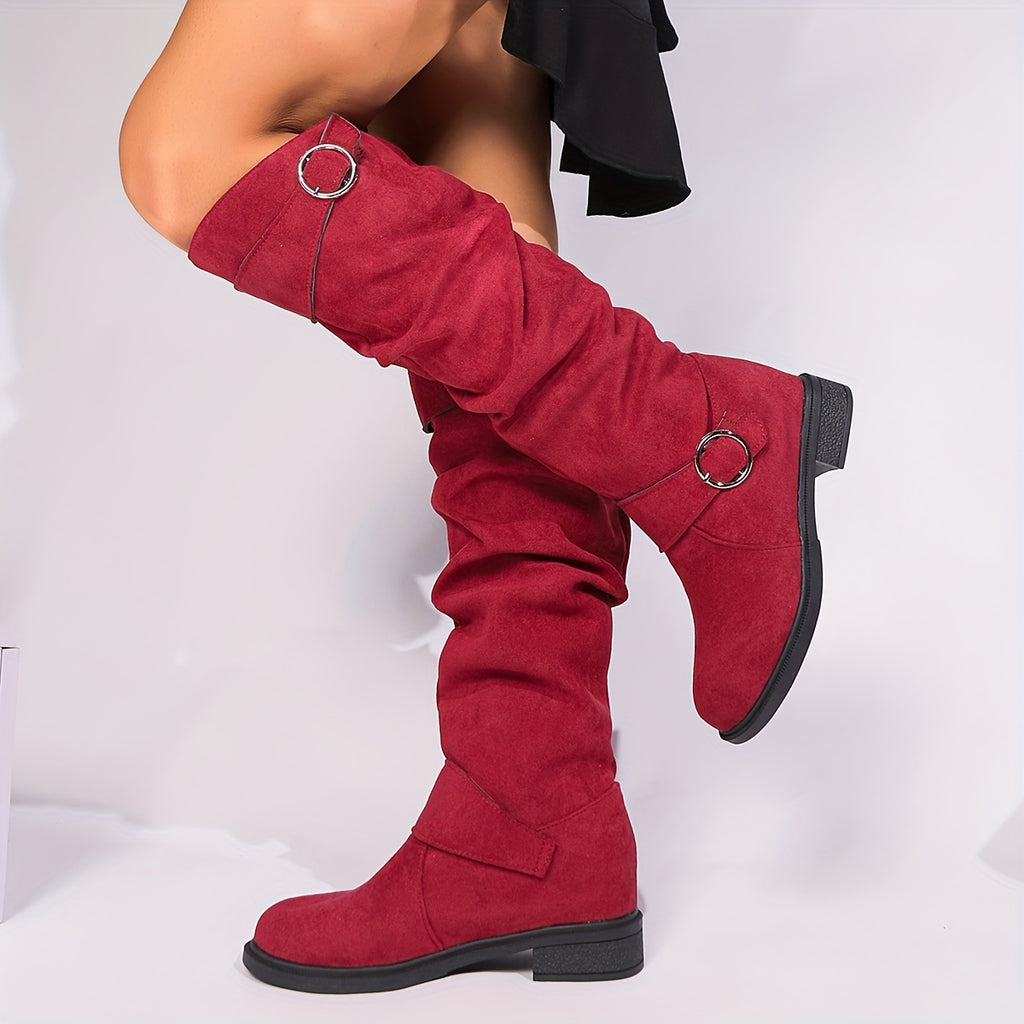 Bottes Hautes Femme, Boucle Décorative – coloris rouge