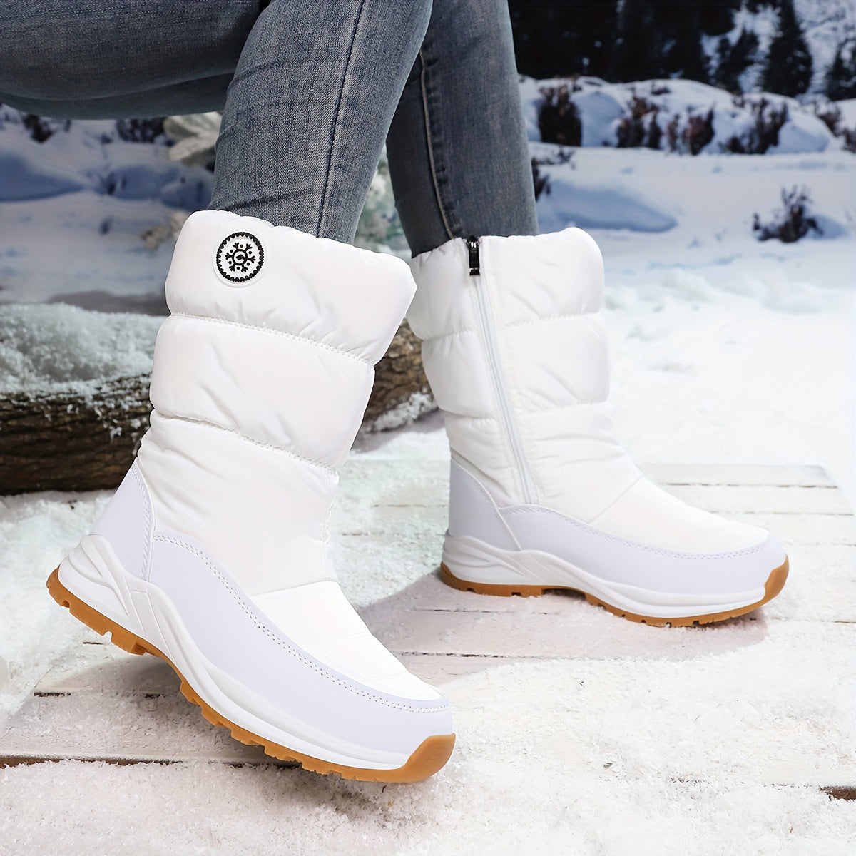 Bottes Fourrées Femme en Tissu Matelassé, Zip, vue 3