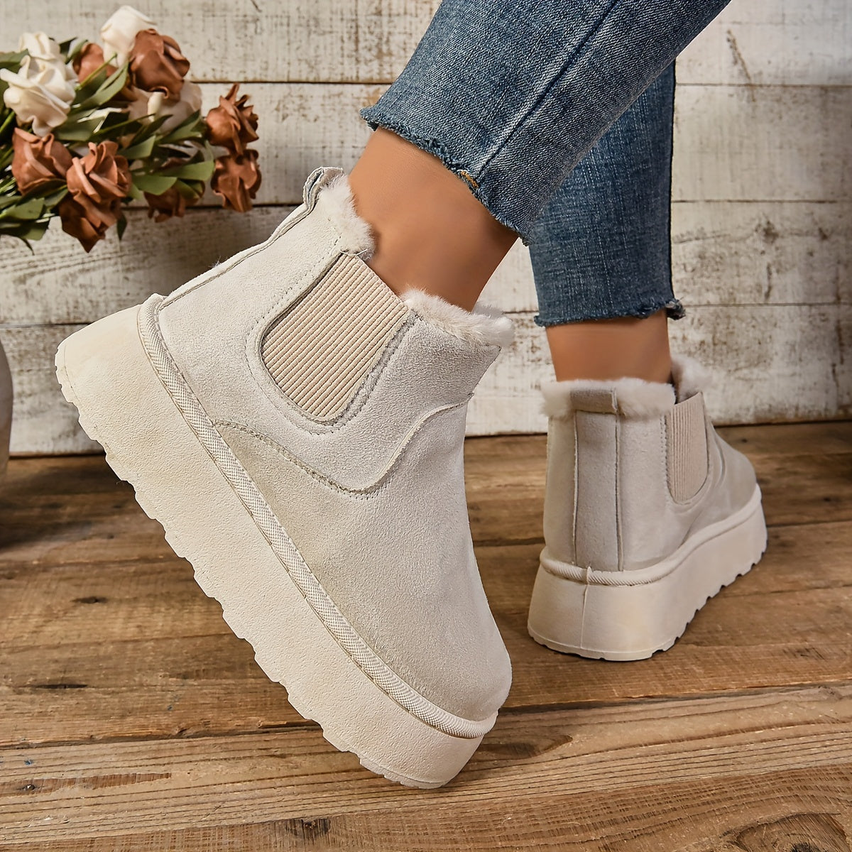 Bottines Chelsea Plateforme Femme, Col Fourrure, vue 10