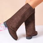 Bottes Plates Femme à Revers, Aspect Daim – coloris café, vue 2