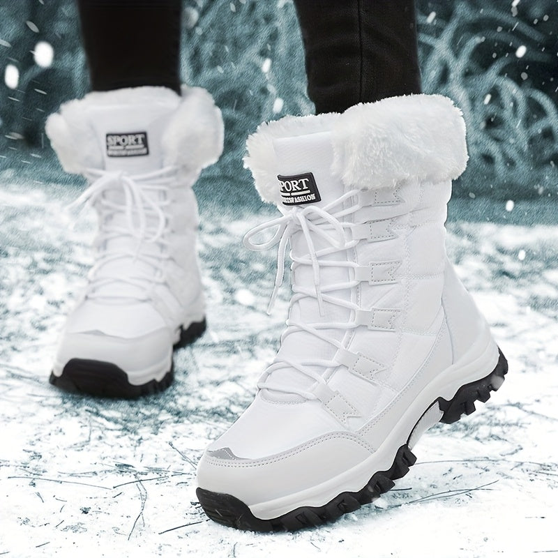 Bottes Femme à Lacets, Doublure Flanelle, Mi-Mollet – coloris blanc