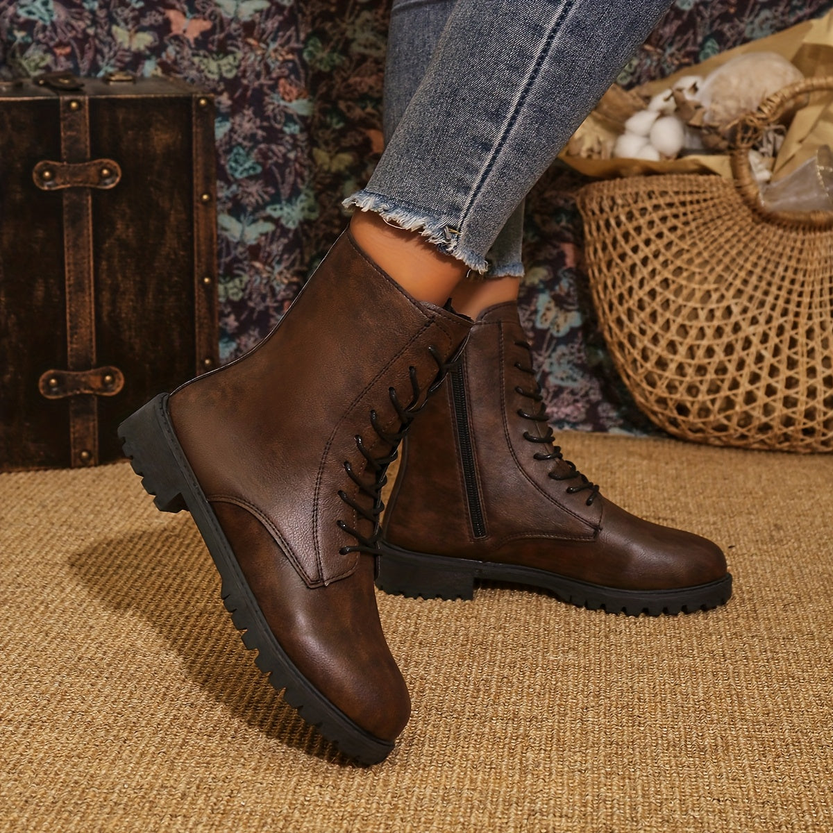 Bottes Motardes Femme, Lacets et Fermeture Zip, vue 2