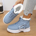 Bottes Fourrées Femme Style Basket, Similicuir, Lacets – coloris bleu ciel