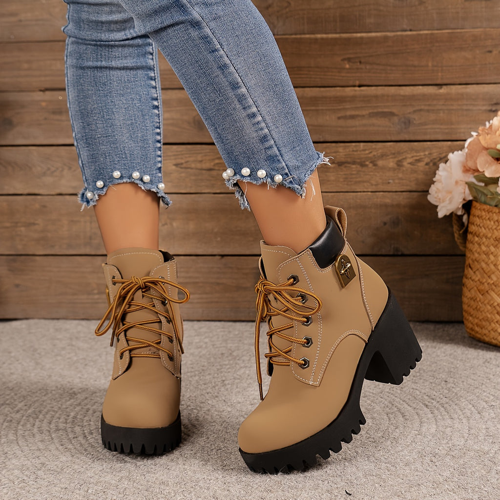 Bottes à Lacets Femme, Talon Haut Cranté, 5 Coloris, vue 7