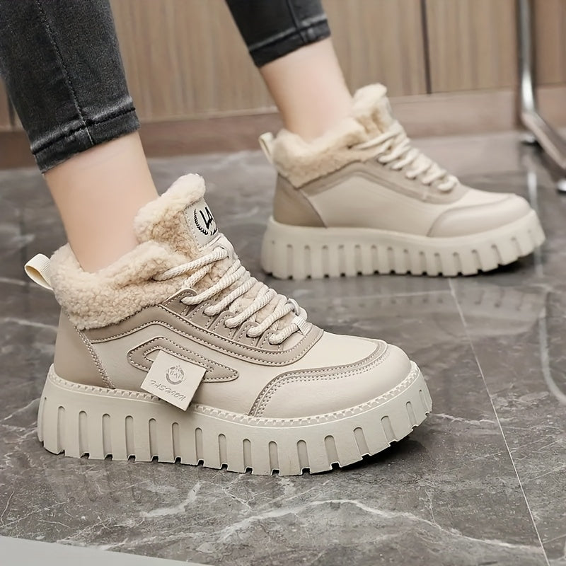 Bottines Chaudes Femme Style Basket Similicuir, Col Peluche, vue 4