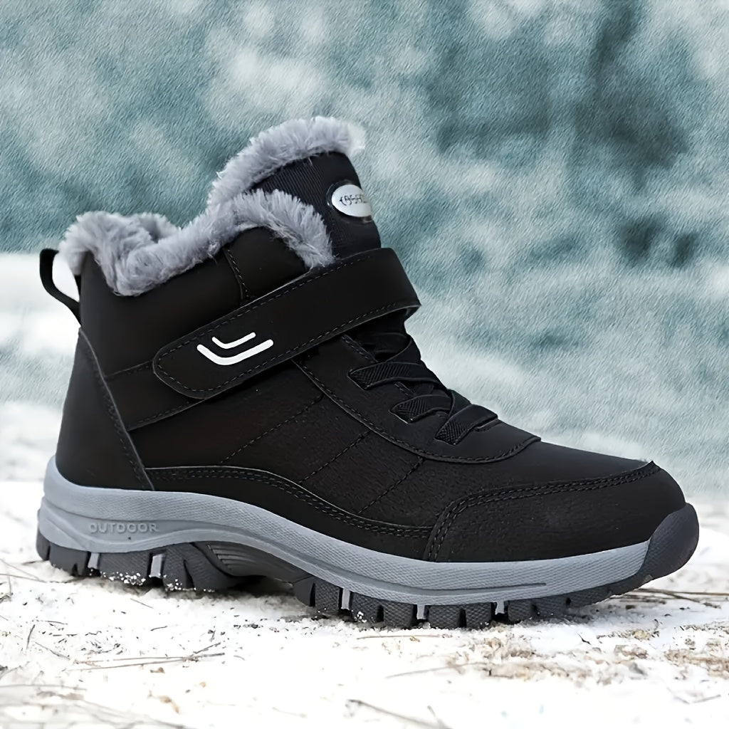 Bottes de Neige Unisexe, Scratch et Lacets, Doublure Peluche – coloris noir