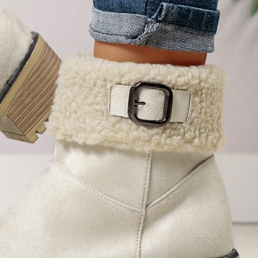 Bottes Fourrées Femme Courtes, Col Sherpa, Aspect Daim, vue 12