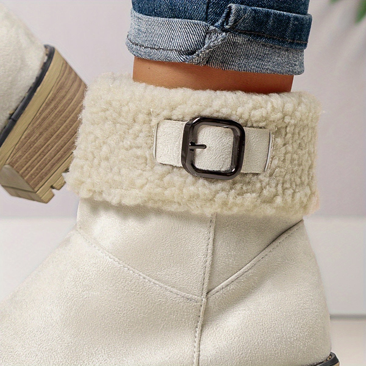 Bottes Fourrées Femme Courtes, Col Sherpa, Aspect Daim, vue 12