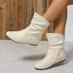 Bottines Femme Mi-Hautes, Talon Plat – coloris beige, vue 4