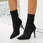 Bottines Chaussettes Femme Talon Aiguille, Maille, vue 16
