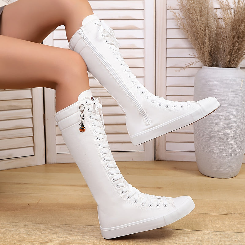 Bottes Montantes Femme à Lacets, Style Baskets – coloris blanc
