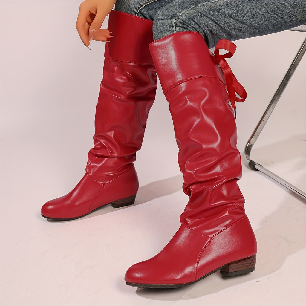 Bottes Cuissardes Femme, Talon Bas – coloris rouge