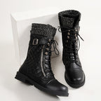 Bottes à Lacets Femme Matelassées, Similicuir, Col Tricot – coloris noir