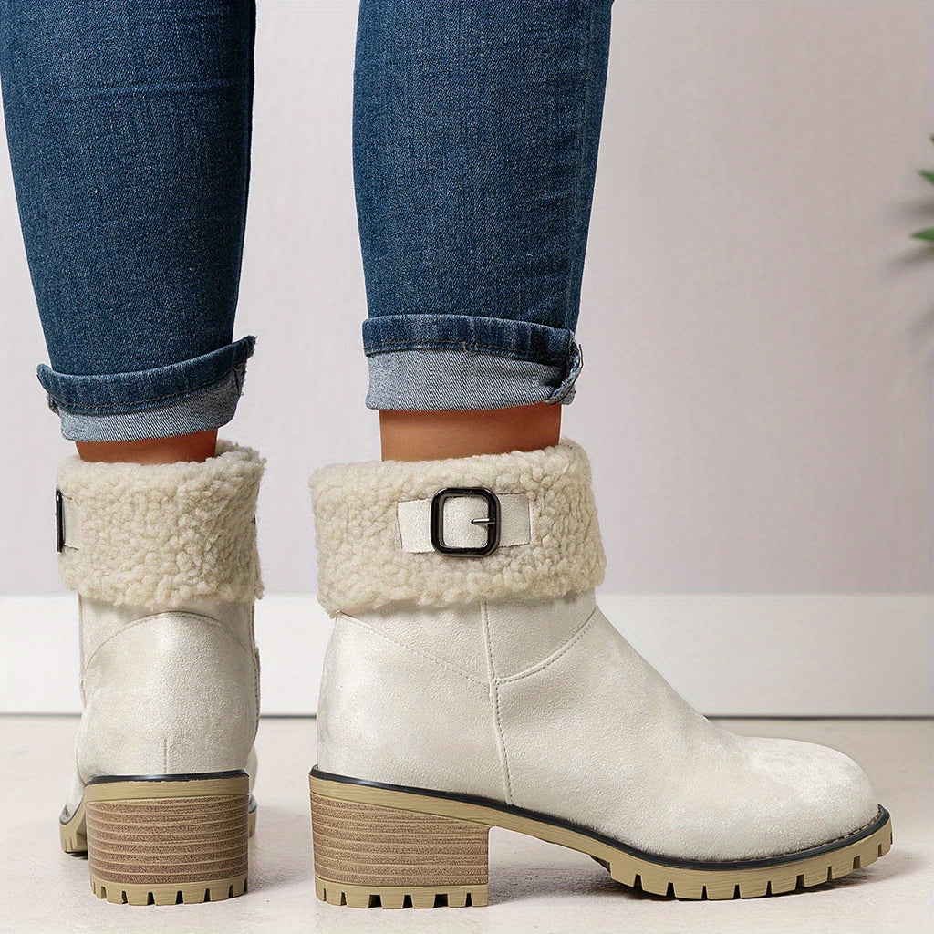 Bottes Fourrées Femme Courtes, Col Sherpa, Aspect Daim, vue 8