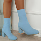 Bottes Chaussettes Femme en Tricot, Talon Bloc – coloris bleu ciel
