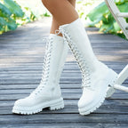 Bottes à Lacets Femme Similicuir, Plateforme Crantée, Zip, vue 2