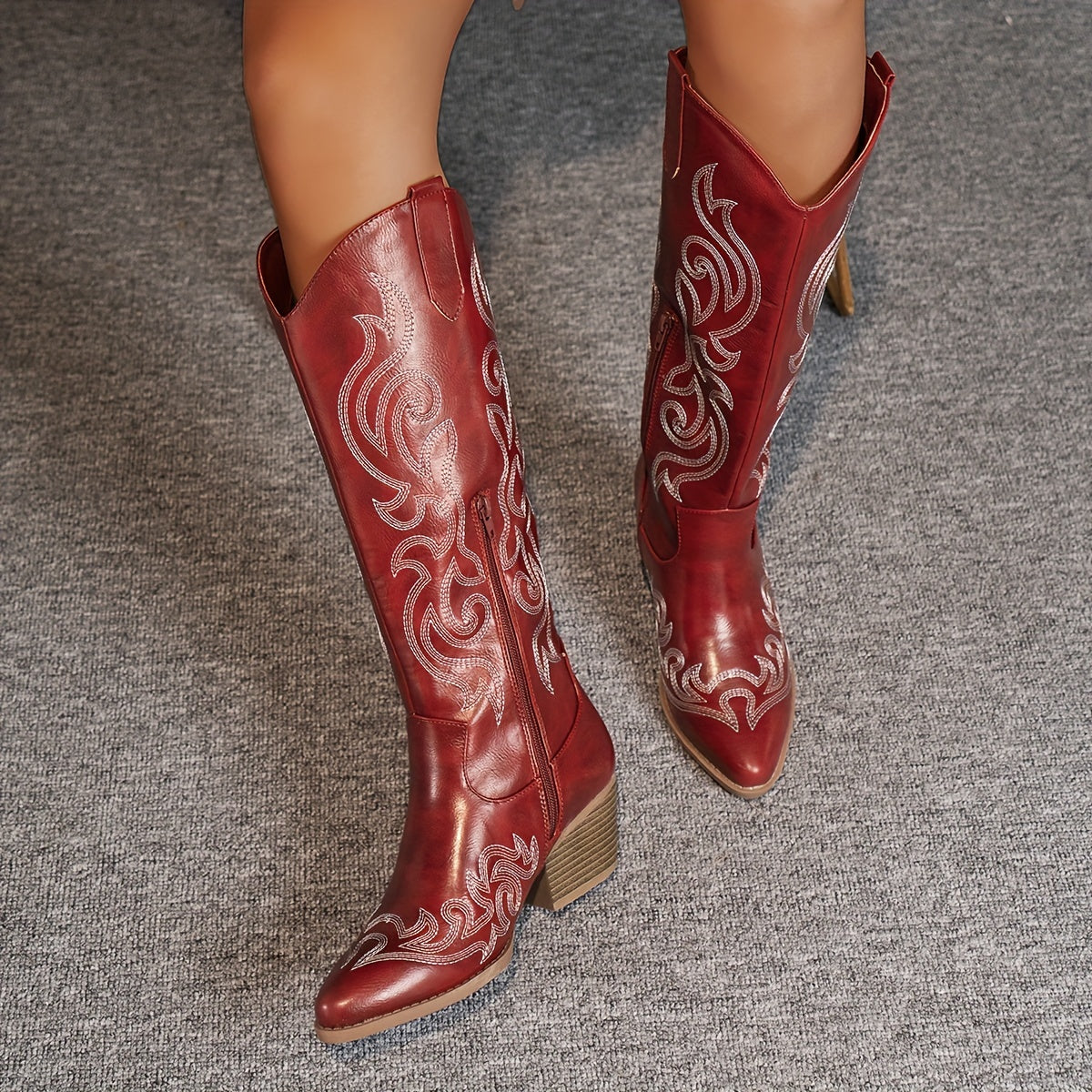 Bottes Cowboy Femme Hautes Brodées, Zip, vue 5