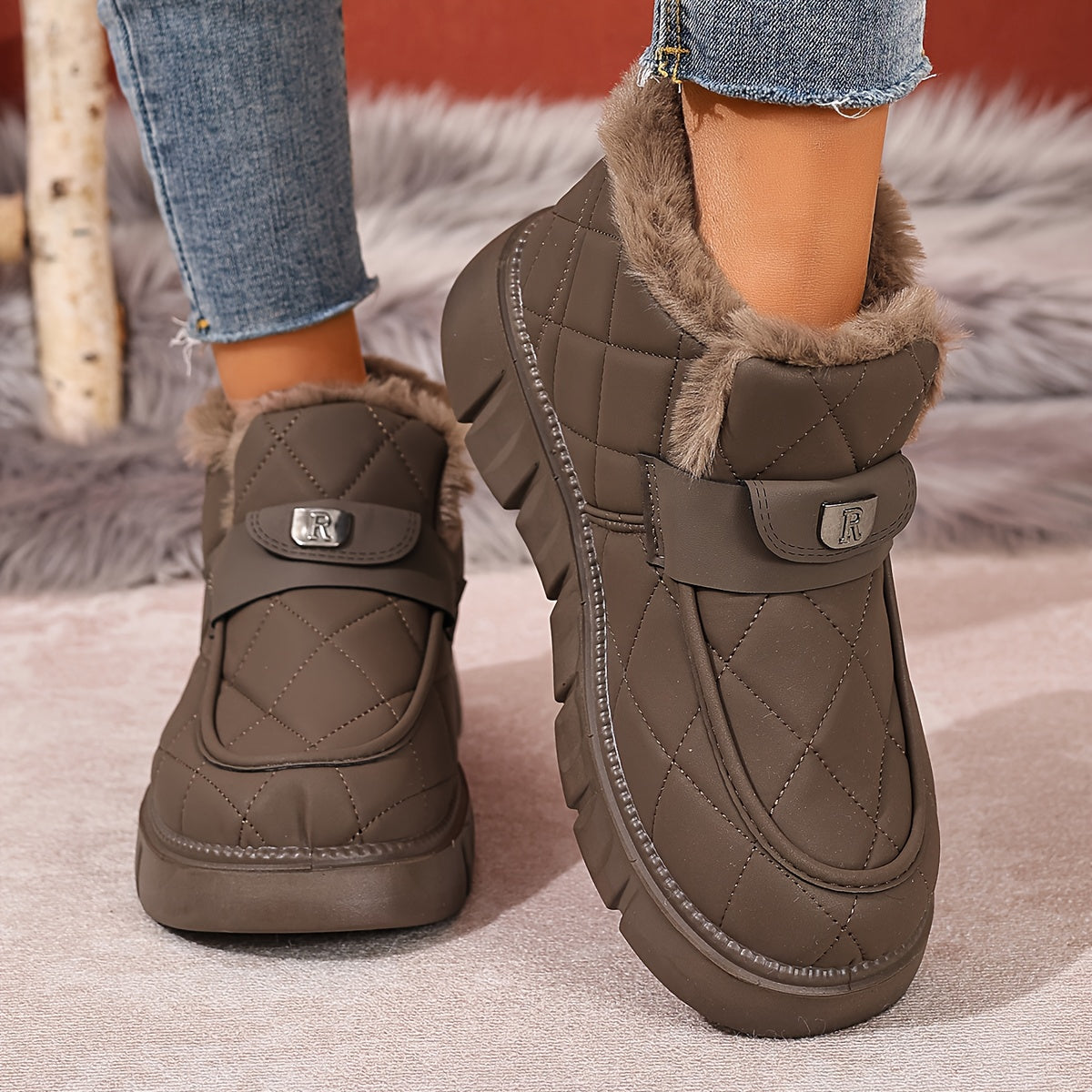 Bottes de Neige Femme Courtes Matelassées, Col Fourrure, vue 12