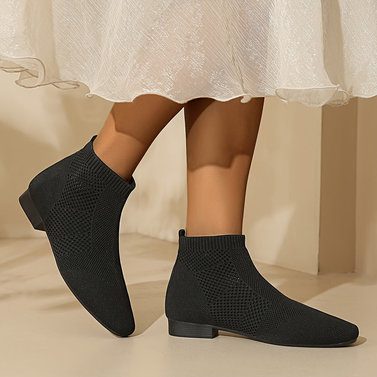 Bottines Chaussettes Femme Tricot, Bout Carré, vue 6
