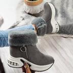 Bottines Plateforme Effet Daim, Col Fausse Fourrure, vue 10