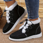 Bottes Fourrées Femme Courtes en Tissu, Lacets Élastiques, vue 2