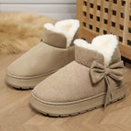 Chausson Botte Femme Nœud Décoratif, Plateforme – coloris beige