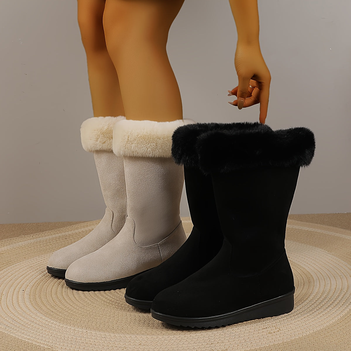 Bottes Hautes Femme à Zip, Beige ou Noir